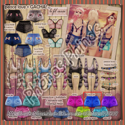 {le fil casse} peace love + buttshorts - blue pill FITTED (Maitreya) RETIRED GACHA