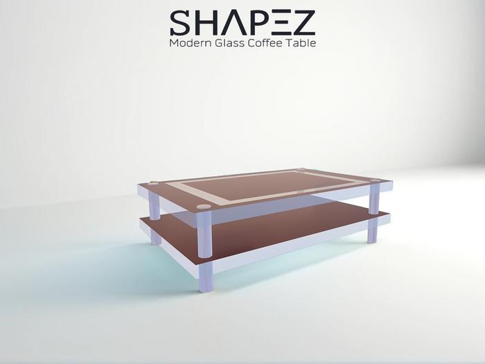Full Perm Mesh 1LI Modern Two Tiered Glass Coffee Table
