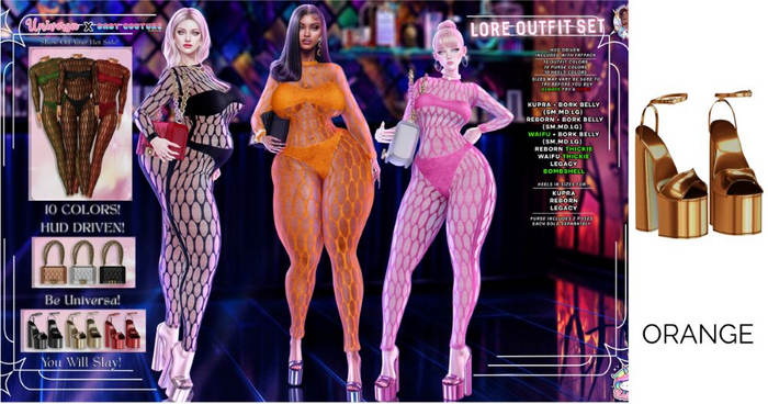 #UxBC - Lore Heels - ORANGE-Kupra -Reborn -Legacy -Bork -Waifu -Bombshell -Thickie