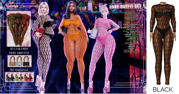 #UxBC - Lore Outfit - BLACK -Kupra -Reborn -Legacy -Bork -Waifu -Bombshell -Thickie