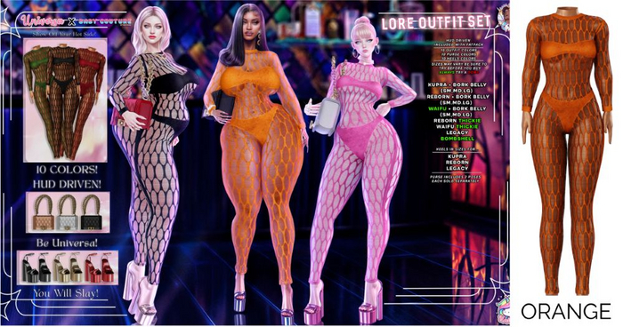 #UxBC - Lore Outfit - ORANGE-Kupra -Reborn -Legacy -Bork -Waifu -Bombshell -Thickie