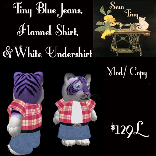 Tiny Blue Jeans, Red Flannel Shirt, & White Undershirt