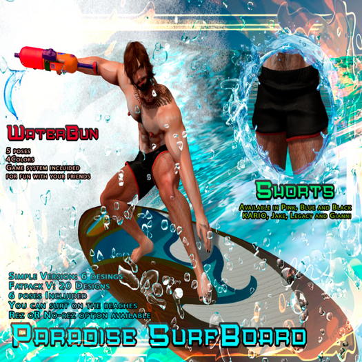 -S-Creations-Paradise Surfboard+Water Gun+Shorts-