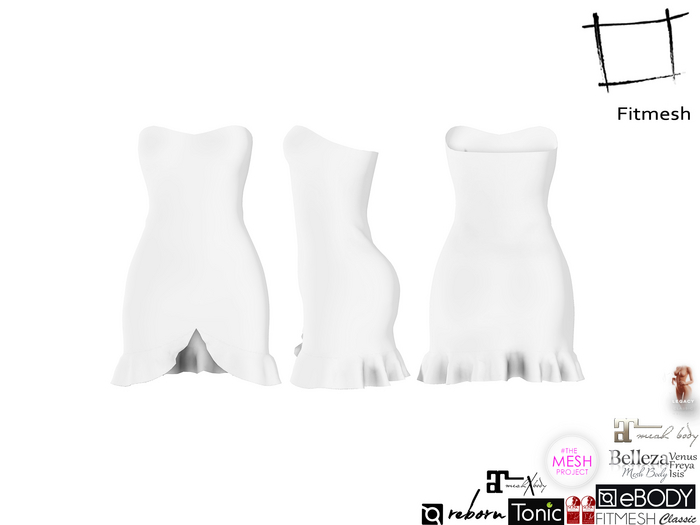 Full Perm Strapless Mini Dress with Frills Maitreya 5.3 LaraX Slink Hourglass Belleza Freya Isis Legacy Ebody Reborn