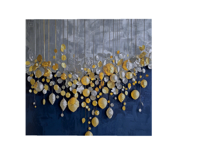 Blue, Gold Leaf art 3 PBR CANVAS