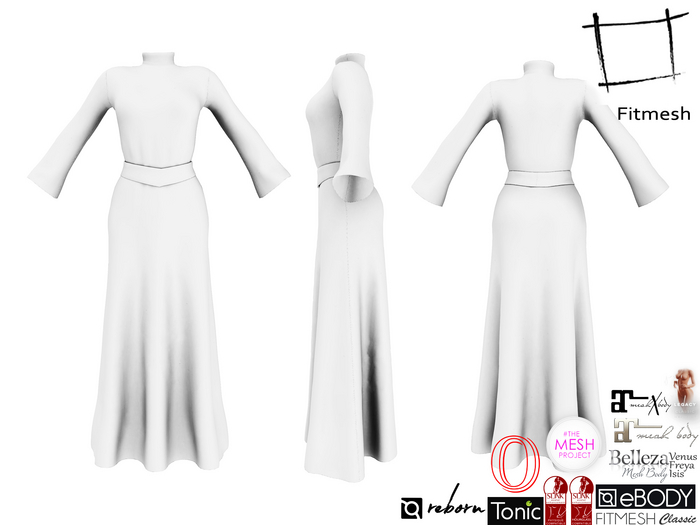 Full Perm High Neck Long Skirt Dress With Belt Maitreya 5.3 LaraX, Slink Hourglass, Belleza, Tonic, Legacy, Ebody Reborn