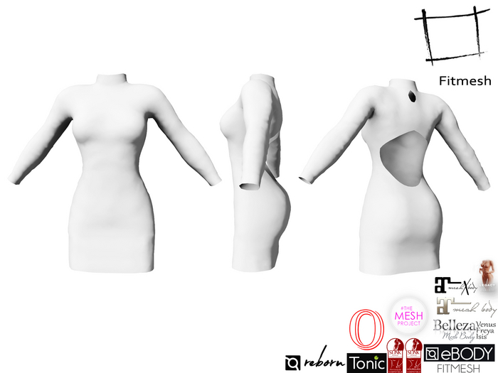 FullPerm Women's Long Sleeve Pencil Dress Back Cutout for Maitreya 5.3 LaraX Slink Hourglass Belleza Legacy Ebody Reborn