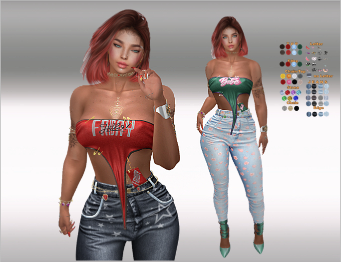 SET Top with Bow & Jeans sowie Belt-Chain 71x Multicolor4 HUD,LaraX,Legacy,Reborn