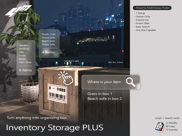 41m / Inventory Storage PLUS (global search, filter, organize)