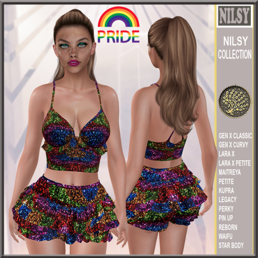 SEQUINNED FRILLY TOP&SHORTS