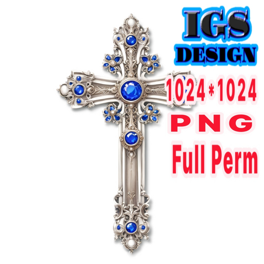 Silver Cross With Saphires - PNG Texture