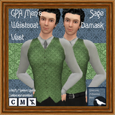 GPA Men's Waistcoat Vest BOM - Sage Damask Print v.2