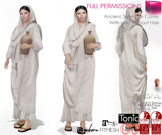 FullPerm Ancient Style Hair Cover With and Without Hair Maitreya 5.3 LaraX Slink Belleza Tonic Legacy Ebody Reborn