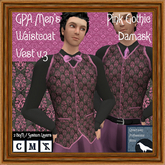 GPA Men's Waistcoat Vest BOM - Pink Gothic Damask Print v.3