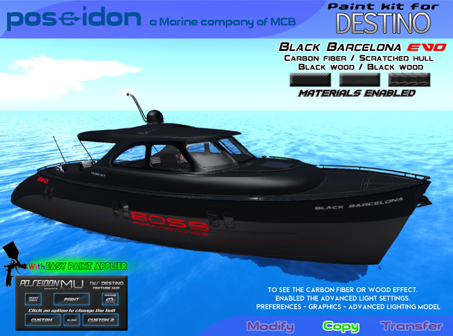 ::POSEIDON:: DESTINO - BLACK BARCELONA - EVO - CARBON FIBER AND BLACK WOOD - DECK & CABIN NEW WOOD - MATERIAL ENABLED