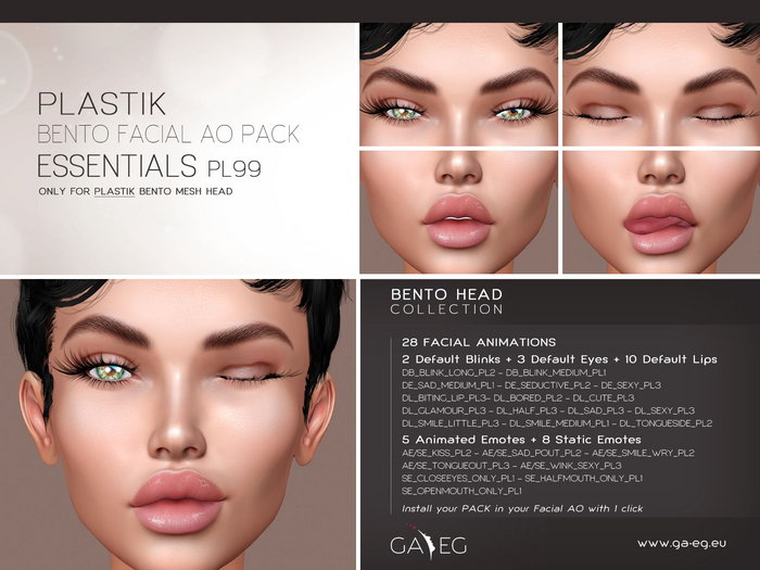 Second Life Marketplace - NEW !!! [GA.EG] Plastik Bento Facial AO Pack ...
