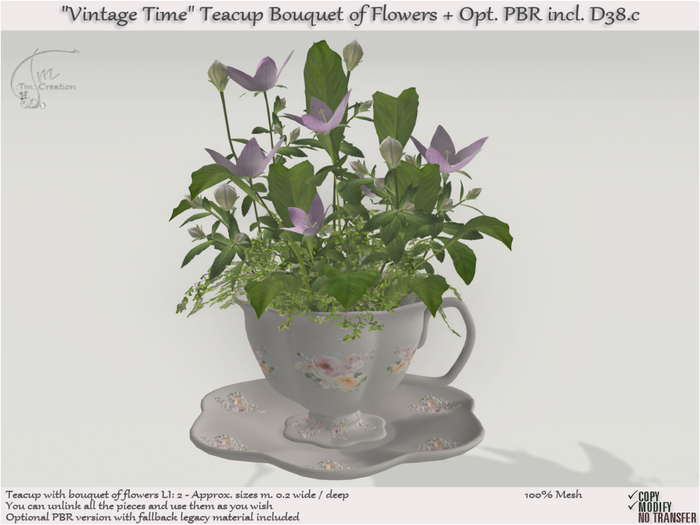Teacup with flowers Vintage Time (PBR included) D38.c