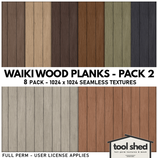 Second Life Marketplace - Tool Shed - Waiki Wood Planks - Pack 2