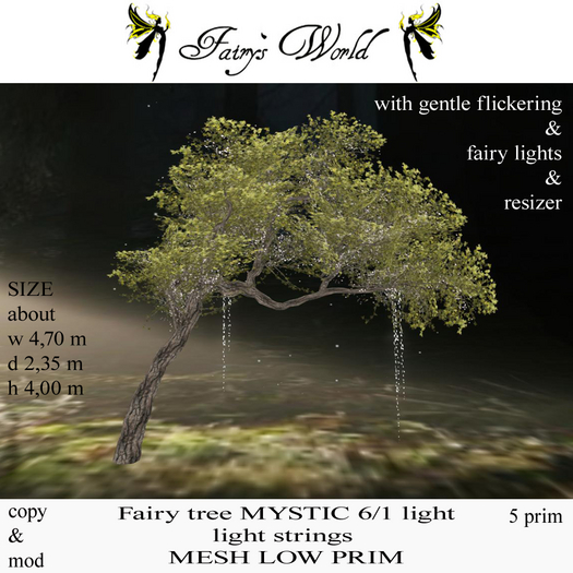 *Fairy`s World* tree MYSTIC 6/1 light strings LOW PRIM MESH