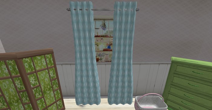ALMOST FREE! WHIMSY AQUA 1 CURTAINS-DRAPES--SCULPTY--rustic/shabby--MOD COPY &  ONLY 3 PRIMS