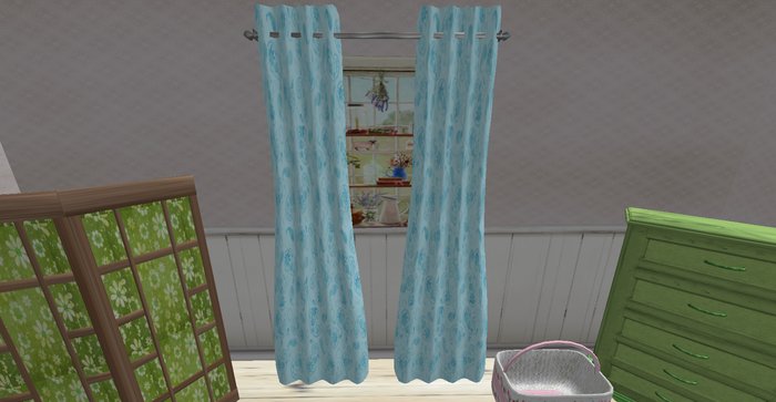 ALMOST FREE! WHIMSY AQUA 2 CURTAINS-DRAPES--SCULPTY--rustic/shabby--MOD COPY &  ONLY 3 PRIMS