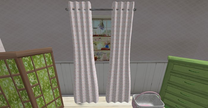 ALMOST FREE! WHIMSY PINK DIAMONDS CURTAINS-DRAPES--SCULPTY--rustic/shabby--MOD COPY &  ONLY 3 PRIMS