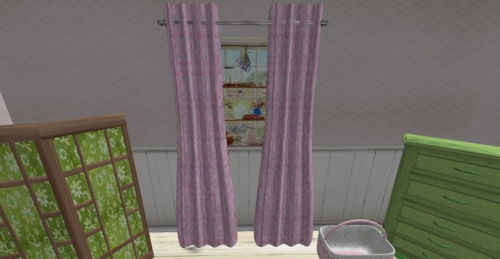 ALMOST FREE! WHIMSY LILAC FLORAL CURTAINS-DRAPES--SCULPTY--rustic/shabby--MOD COPY &  ONLY 3 PRIMS