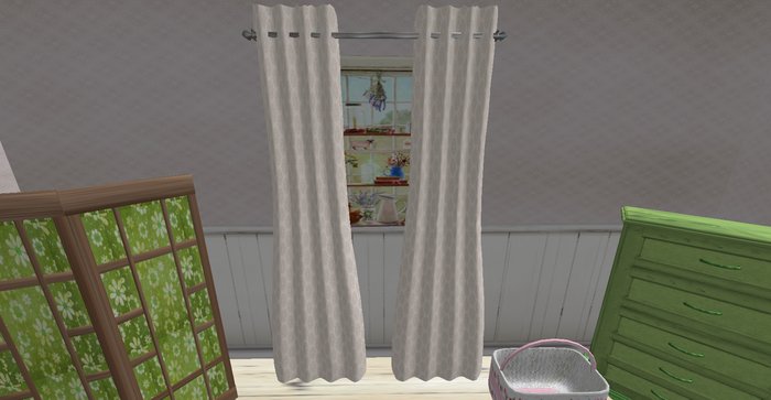 ALMOST FREE! WHIMSY WHITE FLORAL CURTAINS-DRAPES--SCULPTY--rustic/shabby--MOD COPY &  ONLY 3 PRIMS