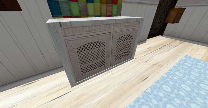 ALMOST FREE! WHIMSY WHITE WICKER CABINET FOR THE WALL--mod/trans only--3 PRIMS-rustic & shabby chic & distressed