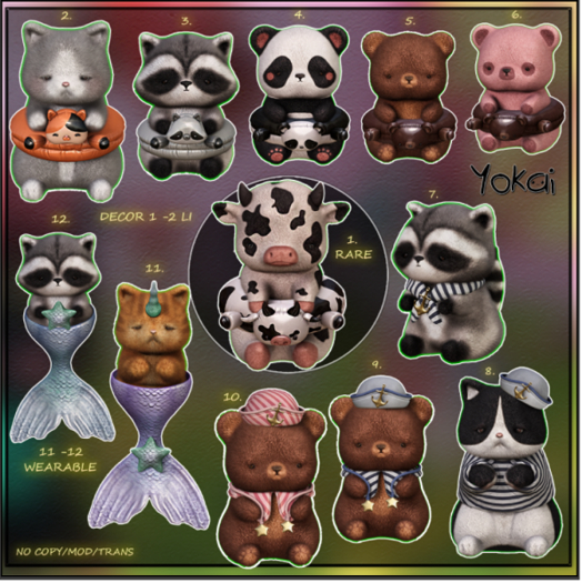 1.YOKAI - Summer Cuties - Swimming Cow RARE