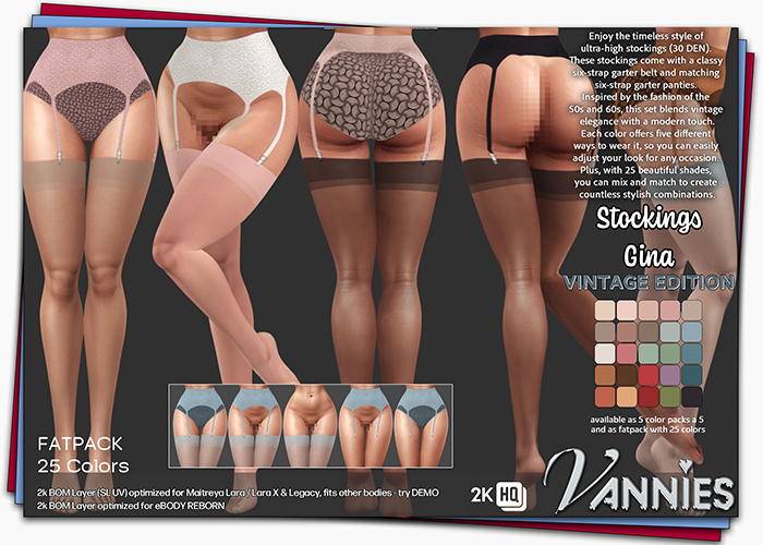2k VANNIES BOM Stockings + Suspender Gina FATPACK (Vintage Edition)