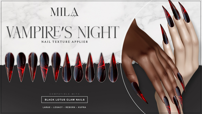 Second Life Marketplace - .MILA. Claw Nails - Vampire's Night [Texture HUD]