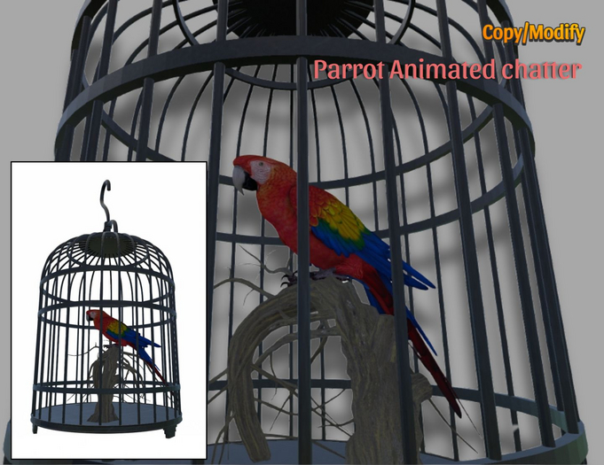 Parrot in Cage Animated & Sound-Enabled (Copy/Modify)
