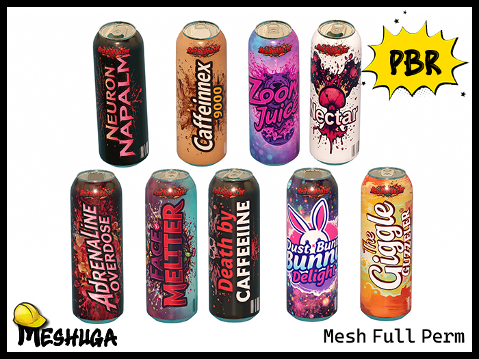 Meshuga E Rondo Second Life Marketplace - Meshuga PBR Energy Drinks Pack FULL PERM MESH