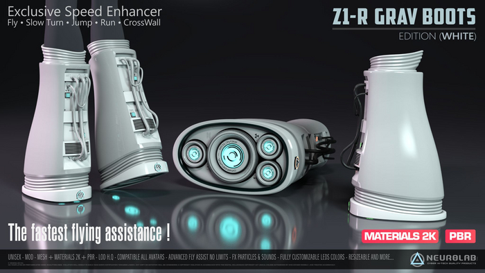 Z1-R GRAV BOOTS (WHITE + PBR) (Exclusive Flight Assist) [Neurolab Inc.] Cyber Cyberpunk