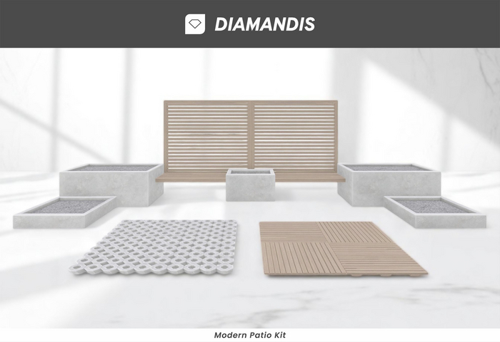 Diamandis | Modern Patio Kit (Planters, Fence, Bench, Floors)