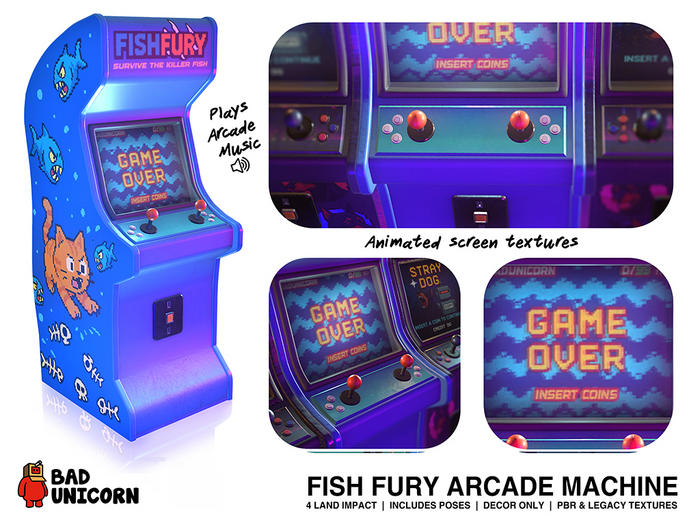 Fish Fury Arcade Machine (animated screen)