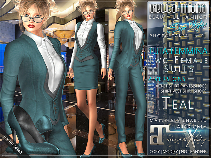 LaraX Only COPY/MOD Bella Moda - Tuta Femmina (Teal) Female Suits - 2 Versions Included + Shoes