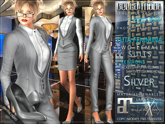 LaraX Only COPY/MOD Bella Moda - Tuta Femmina (Silver) Female Suits - 2 Versions Included + Shoes