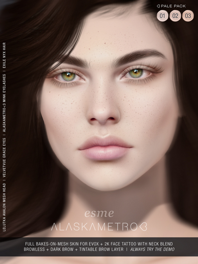 "Esme" Lelutka EvoX 2K BOM skin - Pale pack (3 tones)