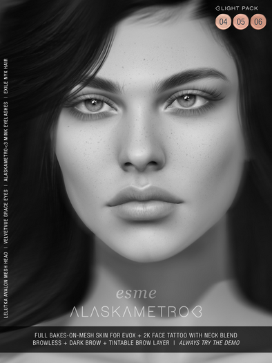 DEMO "Esme" Lelutka EvoX 2K BOM skin - Light pack (3 tones)
