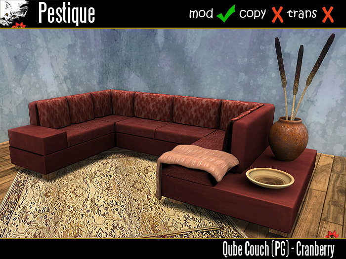 Qube Corner Couch  - Cranberry