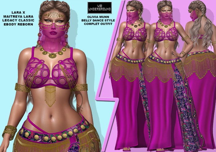 **OLIVIA MUNN V2 PINK BELLY DANCE STYLE COMPLET OUTFIT**
