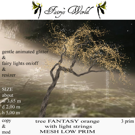 *Fairy`s World* tree FANTASY orange light strings MESH LOW PRIM