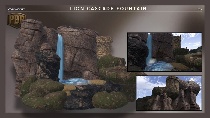 Lion Cascade Fountain Copy/Modify (Animated Water & Sound)