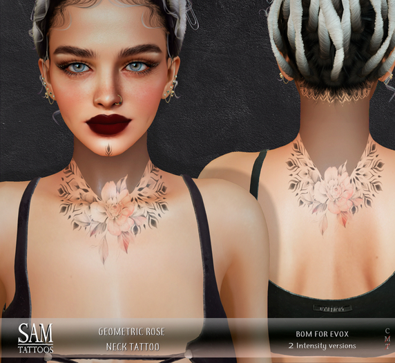 [SAM TATTOOS] GEOMETRIC ROSE NECK TATTOO EVOX