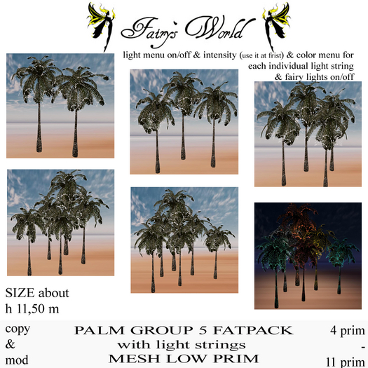 *Fairy`s World* palm group 5 FATP.  +lightstrings MESH LOW PRIM