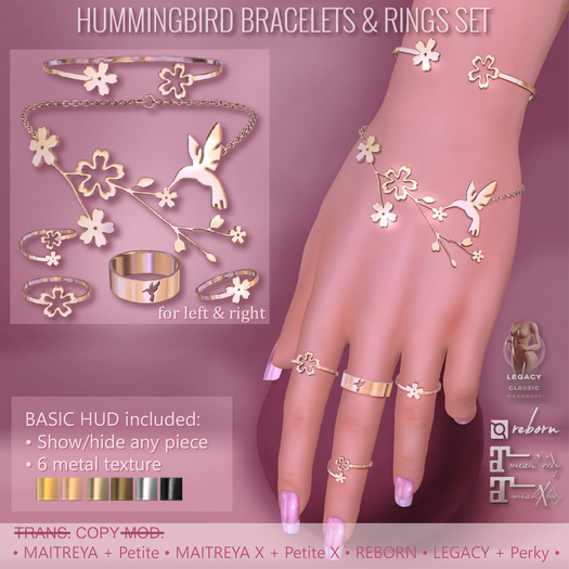 *AvaWay* HUMMINGBIRD Bracelets & Rings Set