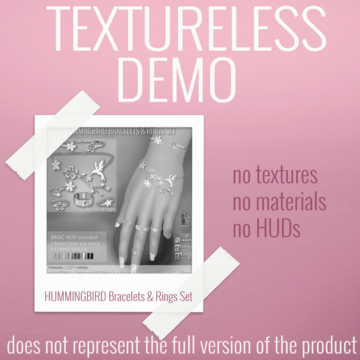 TEXTURELESS DEMO *AvaWay* HUMMINGBIRD Bracelets & Rings Set