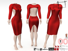 WC685 Back Slit Pencil Round Neck Long Sleeves Knee Length Back